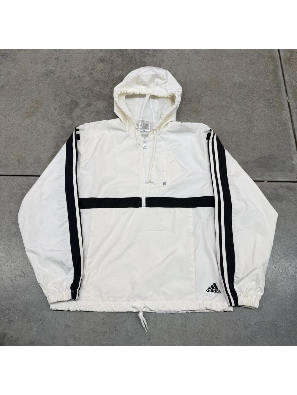 vintage adidas white and black small logo half zip windbreaker jacket medium